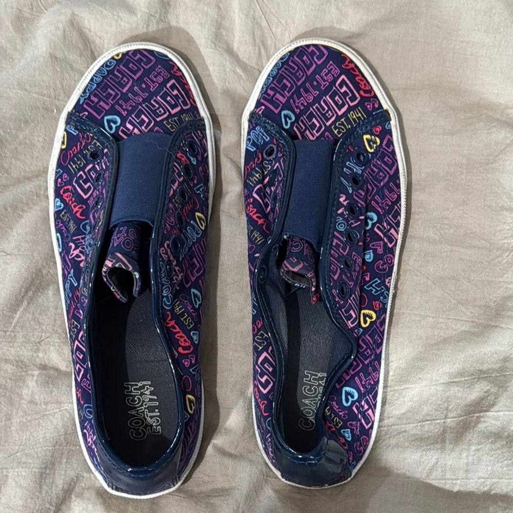 Coach Navy and Pink Graphic Slip-On Sneakers